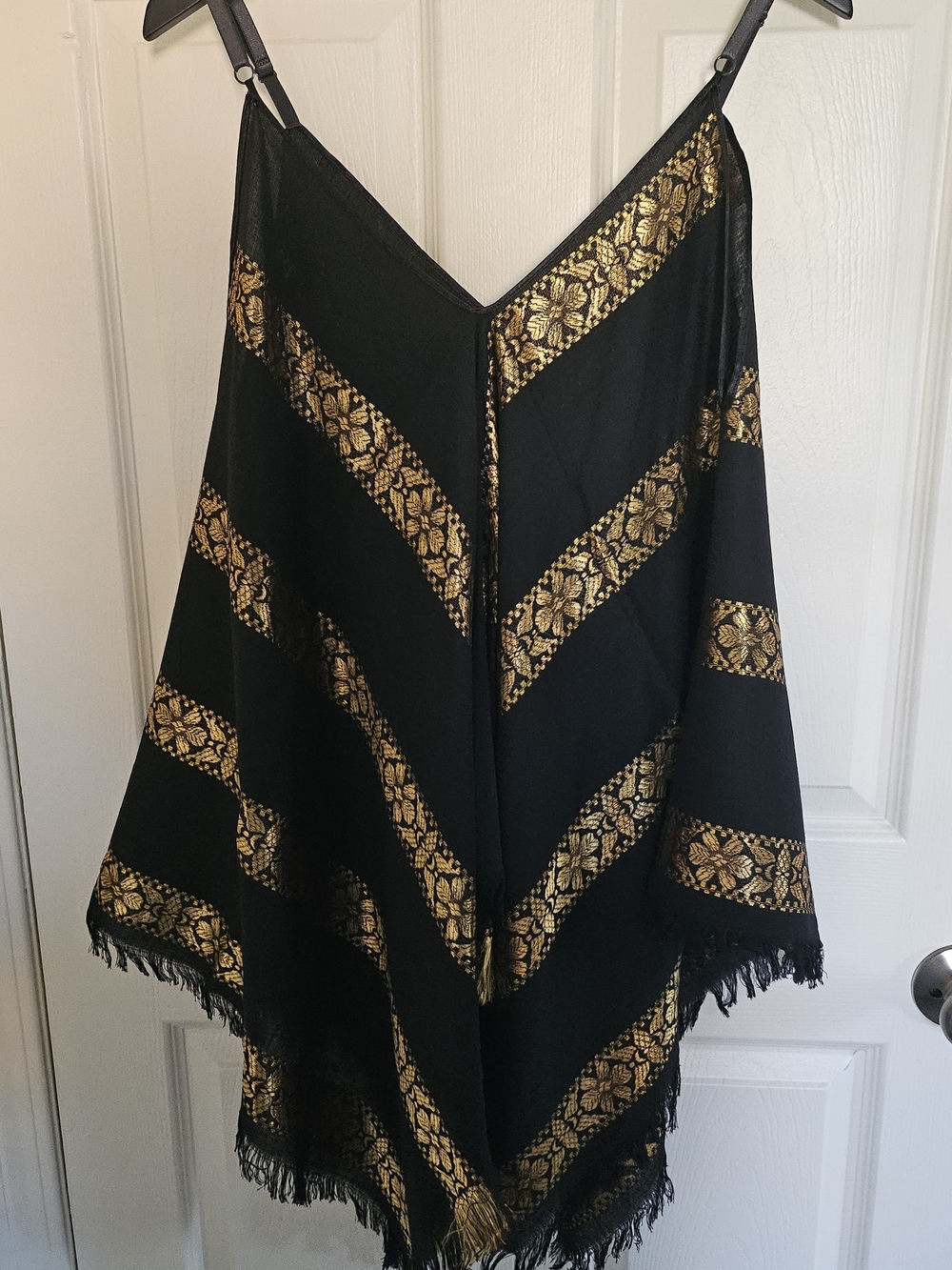 Black and Gold Fringe V-Neck Mumu